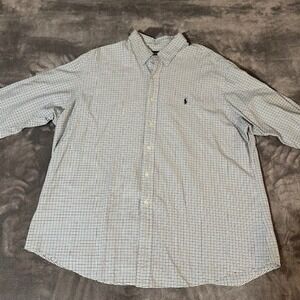 Ralph Lauren Mens XXL Custom Fit Check Button Down Shirt Blue White Long Sleeve